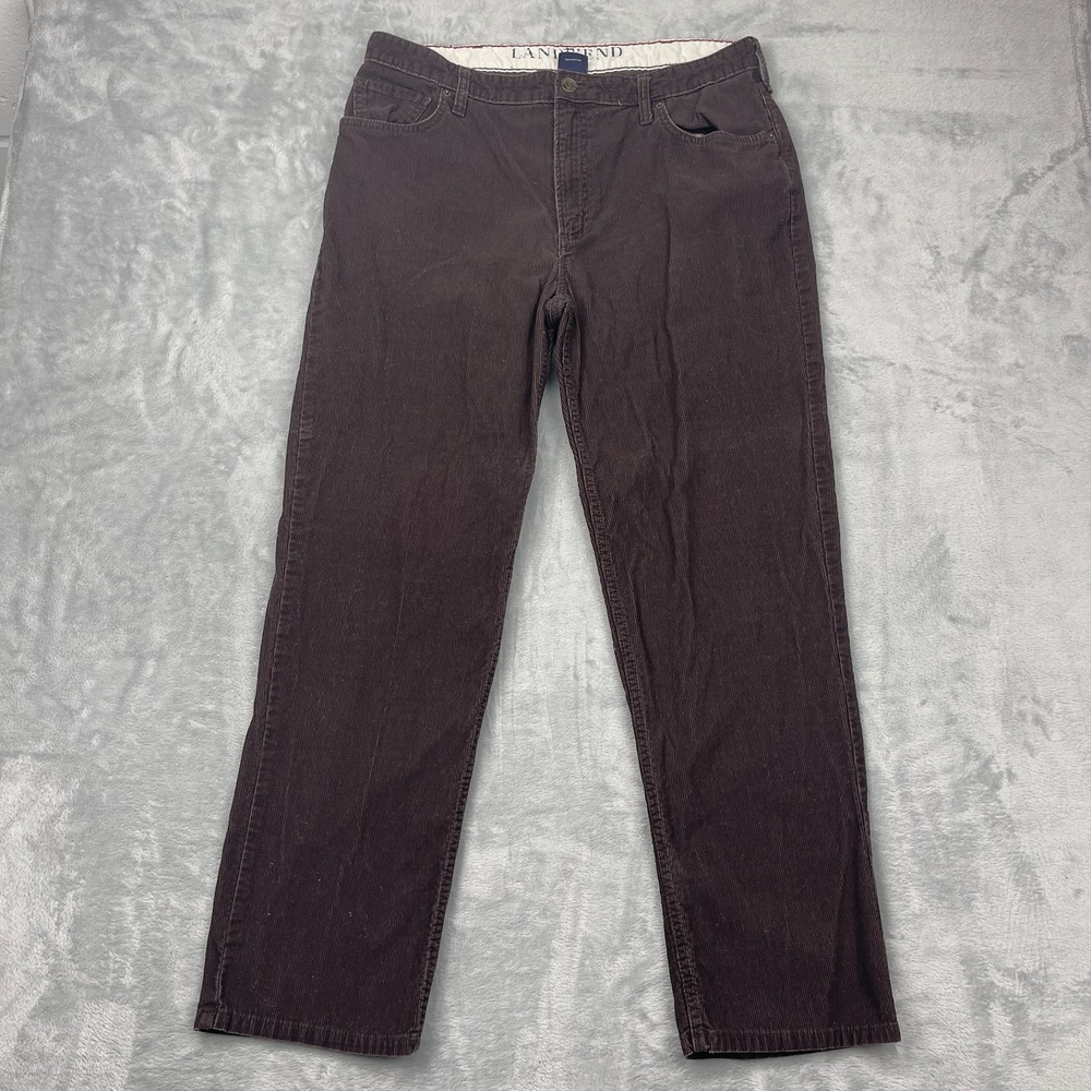 Lands' End Corduroy Pants Mens 36 Brown Low‎ Waist Traditional Fit Tapered Leg